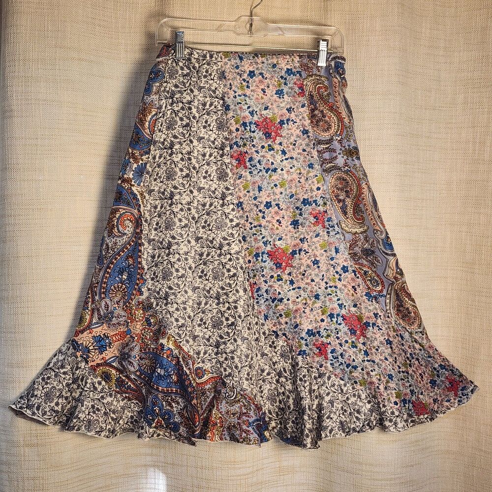 Sundance Jolene Bias Cut Print Silk Skirt Lined Size S Side Zipper